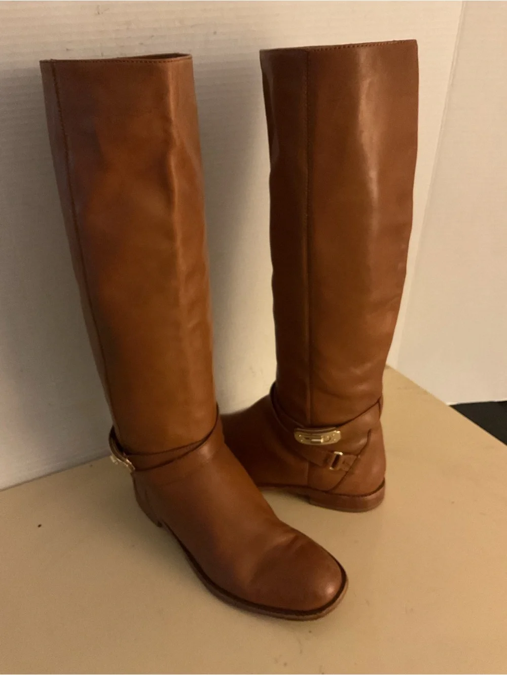 Coach women chestnut leather tall knee tall knee high riding boots US 8.5